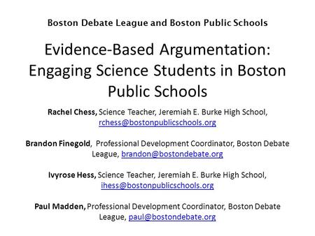 Boston Debate League and Boston Public Schools