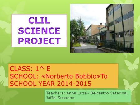 CLASS: 1^ E SCHOOL: «Norberto Bobbio»To SCHOOL YEAR 2014-2015 Teachers: Anna Luzzi- Belcastro Caterina, Jaffei Susanna.