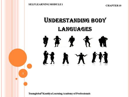 U NDERSTANDING BODY LANGUAGES SELF LEARNING MODULE 1 1 CHAPTER 10 Teamglobal © Kautilya Learning Academy of Professionals.