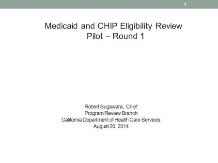 Medicaid and CHIP Eligibility Review Pilot – Round 1