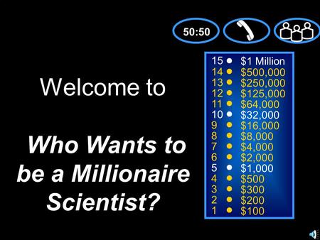 15 14 13 12 11 10 9 8 7 6 5 4 3 2 1 $1 Million $500,000 $250,000 $125,000 $64,000 $32,000 $16,000 $8,000 $4,000 $2,000 $1,000 $500 $300 $200 $100 Welcome.