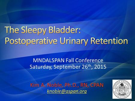 Kim A. Noble, Ph.D., RN, CPAN MNDALSPAN Fall Conference Saturday, September 26 th, 2015.