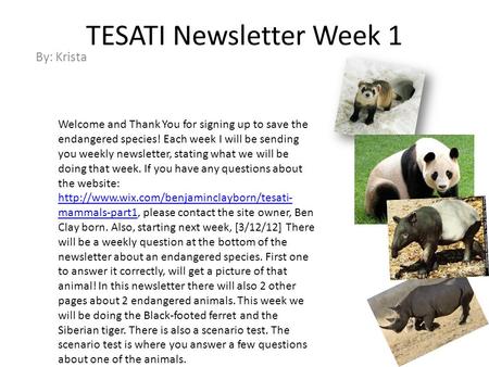 TESATI Newsletter Week 1