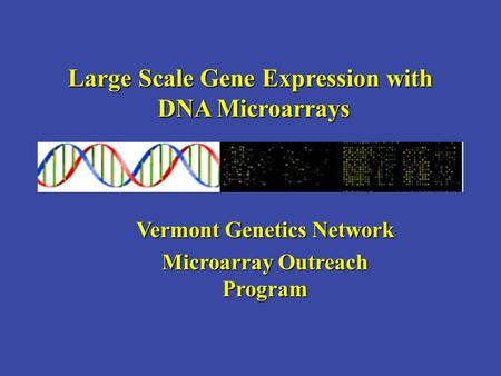 Large Scale Gene Expression with DNA Microarrays Vermont Genetics Network Microarray Outreach Program.