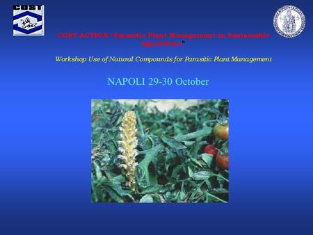 NAPOLI 29-30 October Programme Friday 29 October 2004 09:00 – 09:15 Welcome 09:15 - 10:45 New natural compounds for parasitic plant management (chairman: