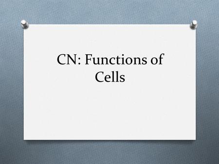 CN: Functions of Cells. When we compare plant and animal cells… O Plant cells have 2 structures that animal cells do not: cell wall, which gives them.