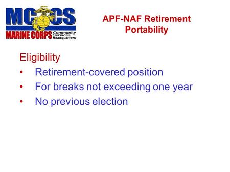 APF-NAF Retirement Portability