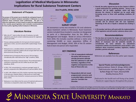 Legalization of Medical Marijuana in Minnesota: Implications for Rural Substance Treatment Centers Ann Przybilla, MSW, LGSW Methodology (48 point) SURVEY.