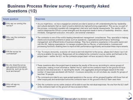 0 Confidential project team draft – Does not reflect any decisions made Business Process Review survey - Frequently Asked Questions (1/2) ▪ Yes. To ensure.