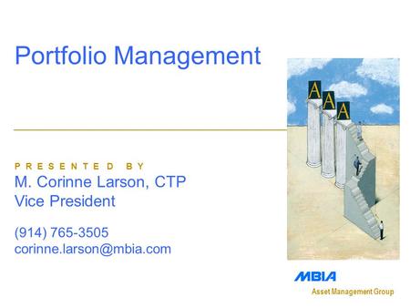 Portfolio Management Asset Management Group P R E S E N T E D B Y M. Corinne Larson, CTP Vice President (914) 765-3505