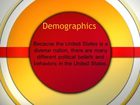 Demographics Because the United States is a diverse nation, there are many different political beliefs and behaviors in the United States.