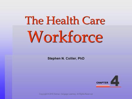 CHAPTER The Health Care Workforce Copyright © 2010 Delmar, Cengage Learning. All Rights Reserved. Stephen N. Collier, PhD.