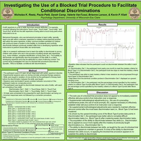 Investigating the Use of a Blocked Trial Procedure to Facilitate Conditional Discriminations Nicholas K. Reetz, Paula Petit, Sarah Camp, Valerie VanTussi,