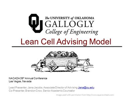 Lean Cell Advising Model NACADA 39 th Annual Conference Las Vegas, Nevada Lead Presenter, Jana Jacobs, Associate Director of Advising