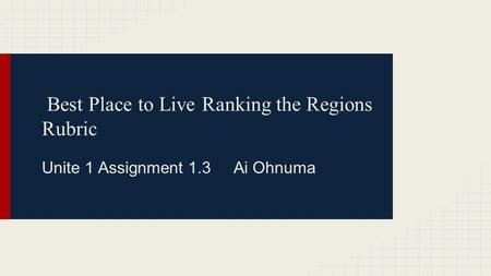 Best Place to Live Ranking the Regions Rubric Unite 1 Assignment 1.3 Ai Ohnuma.