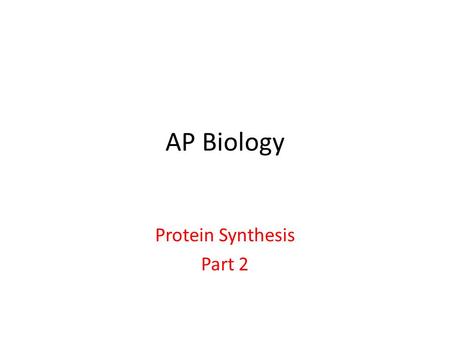 AP Biology Protein Synthesis Part 2. Peptide Bonding.