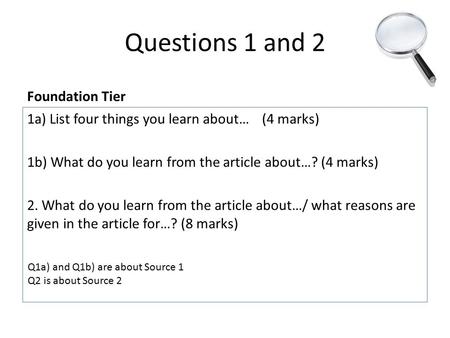 Questions 1 and 2 Foundation Tier