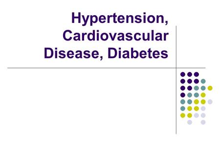 Hypertension, Cardiovascular Disease, Diabetes. 34% of Americans 36% of Americans.