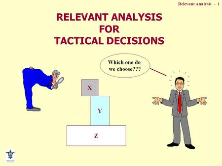 Relevant Analysis - 1 RELEVANT ANALYSIS FOR TACTICAL DECISIONS X Y Z Which one do we choose???