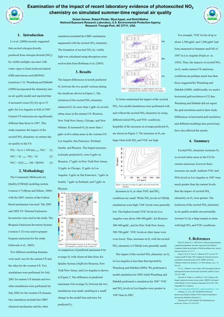 Examination of the impact of recent laboratory evidence of photoexcited NO 2 chemistry on simulated summer-time regional air quality Golam Sarwar, Robert.