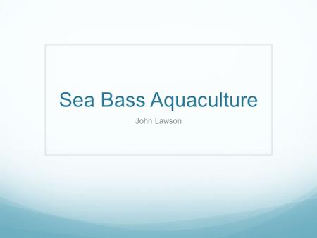 Sea Bass Aquaculture John Lawson. Species of Sea Bass Grown in Aquaculture Lutes calcarifer, Barramundi Dicentrarchus labrax, European Sea Bass Lateolabrax.