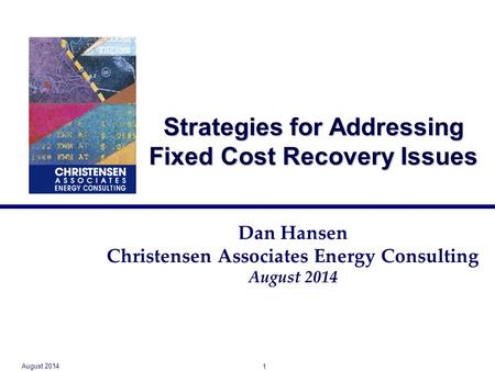 Strategies for Addressing Fixed Cost Recovery Issues Dan Hansen Christensen Associates Energy Consulting August 2014 1.