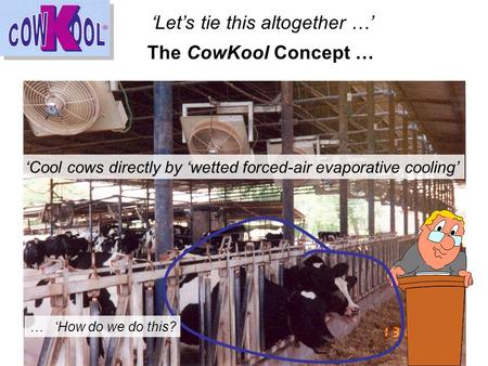 ‘Let’s tie this altogether …’ The CowKool Concept … ‘Cool cows directly by ‘wetted forced-air evaporative cooling’ … ‘How do we do this?