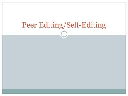 Peer Editing/Self-Editing. Editing Issues Circle all“Be” Verbs Am, is, are, was, were, be, being, been Circle all be verbs in the text you have written.