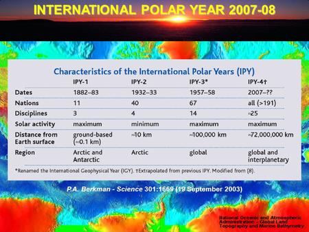 INTERNATIONAL POLAR YEAR 2007-08 P.A. Berkman - Science 301:1669 (19 September 2003)