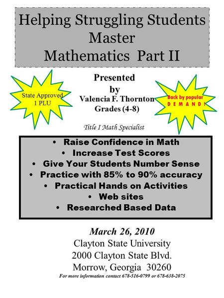 Helping Struggling Students Master Mathematics Part II Raise Confidence in Math Increase Test Scores Give Your Students Number Sense Practice with 85%