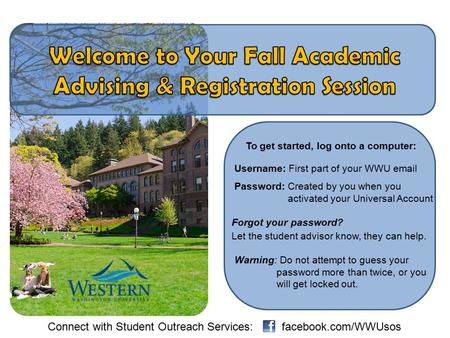 To get started, log onto a computer: Username: First part of your WWU email Password: Created by you when you activated your Universal Account Forgot your.