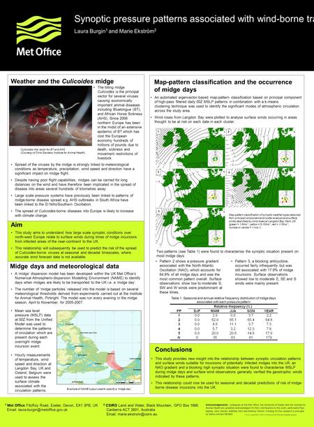 1 Met Office FitzRoy Road, Exeter, Devon, EX1 3PB, UK   Synoptic pressure patterns associated with wind-borne transport.