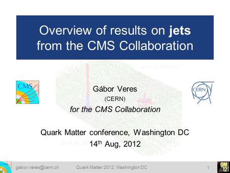 Matter 2012, Washington DC 1 Overview of results on jets from the CMS Collaboration Gábor Veres (CERN) for the CMS Collaboration.