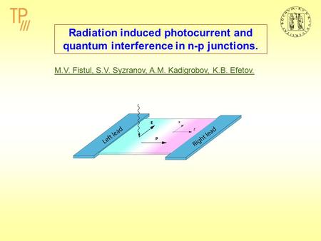 Radiation induced photocurrent and quantum interference in n-p junctions. M.V. Fistul, S.V. Syzranov, A.M. Kadigrobov, K.B. Efetov.