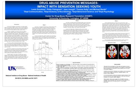 DRUG ABUSE PREVENTION MESSAGES: IMPACT WITH SENSATION SEEKING YOUTH Lewis Donohew 1, Philip Palmgreen 1, Jane Joseph 2, Thomas Kelly 3 and Michael Bardo.