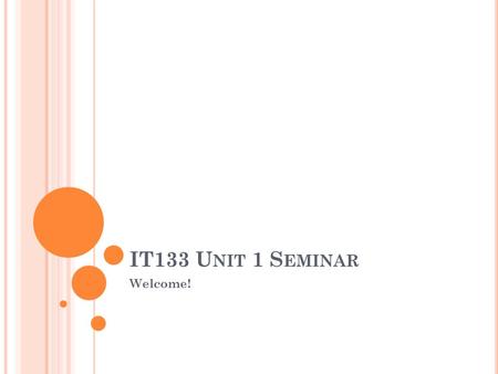 IT133 U NIT 1 S EMINAR Welcome!. W ELCOME FROM YOUR INSTRUCTOR My name is Amanda Dominique This is my 11 th term at Kaplan/IT133 Office Hours: Thursdays,