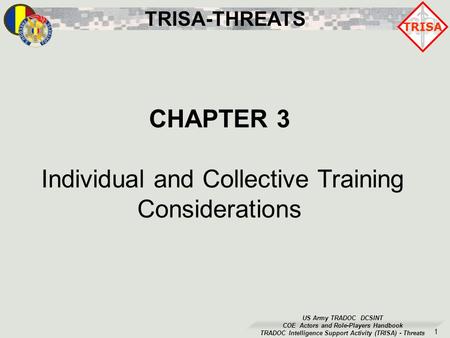 US Army TRADOC DCSINT COE Actors and Role-Players Handbook TRADOC Intelligence Support Activity (TRISA) - Threats TRISA-THREATS TRISA 1 CHAPTER 3 Individual.