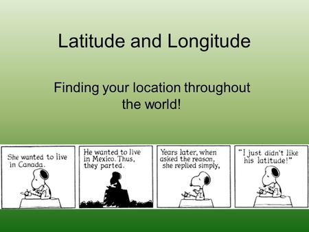 Latitude and Longitude Finding your location throughout the world!