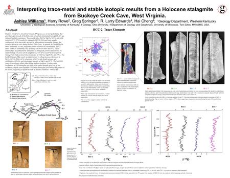 Interpreting trace-metal and stable isotopic results from a Holocene stalagmite from Buckeye Creek Cave, West Virginia. Ashley Williams 1, Harry Rowe 2,