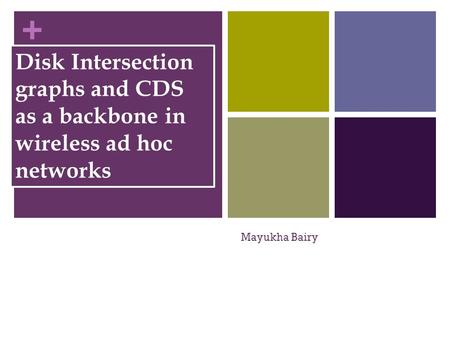 + Mayukha Bairy Disk Intersection graphs and CDS as a backbone in wireless ad hoc networks.