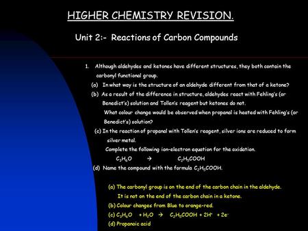 HIGHER CHEMISTRY REVISION.