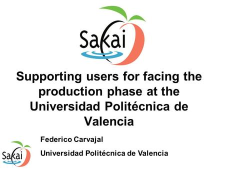 Supporting users for facing the production phase at the Universidad Politécnica de Valencia Federico Carvajal Universidad Politécnica de Valencia.