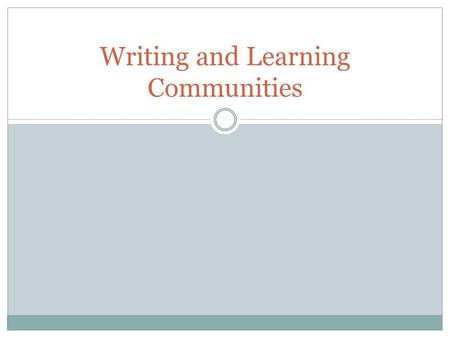 Writing and Learning Communities. Why is student writing so bad? They wrote the paper last night and finished at 2:00 a.m., leaving no time for editing.