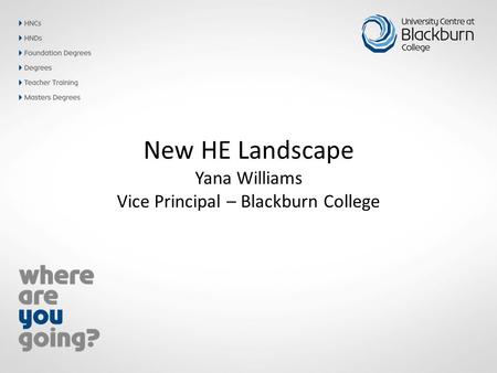 New HE Landscape Yana Williams Vice Principal – Blackburn College.