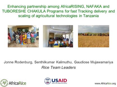 Enhancing partnership among AfricaRISING, NAFAKA and TUBORESHE CHAKULA Programs for fast Tracking delivery and scaling of agricultural technologies in.