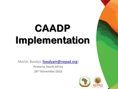 CAADP Implementation Martin Bwalya Pretoria, South Africa 26 th November 2010.