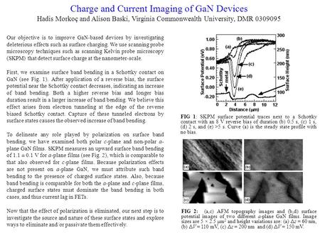 FIG 1: SKPM surface potential traces next to a Schottky contact with an 8 V reverse bias of duration (b) 0.5 s, (c) 1 s, (d) 2 s, and (e) >5 s. Curve (a)