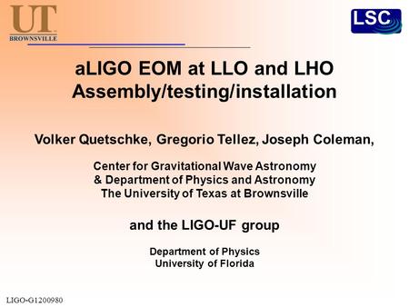 aLIGO EOM at LLO and LHO Assembly/testing/installation