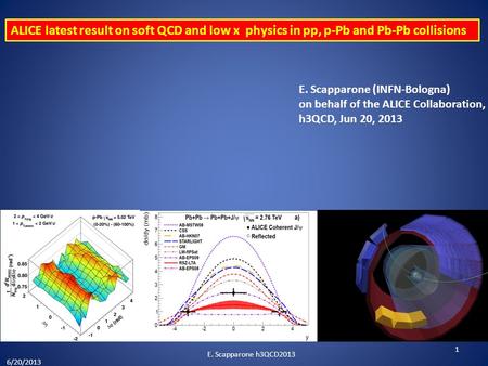 E. Scapparone (INFN-Bologna) on behalf of the ALICE Collaboration, h3QCD, Jun 20, 2013 6/20/2013 E. Scapparone h3QCD2013 1 ALICE latest result on soft.