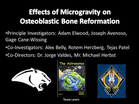 Principle Investigators: Adam Elwood, Joseph Avenoso, Gage Cane-Wissing Co-Investigators: Alex Belly, Rotem Herzberg, Tejas Patel Co-Directors: Dr. Jorge.